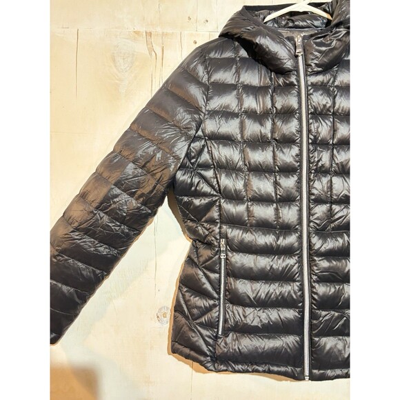Calvin Klein Packable Lightweight Premium Goose Down Puffer Coat Med Hood Black - Picture 2 of 11